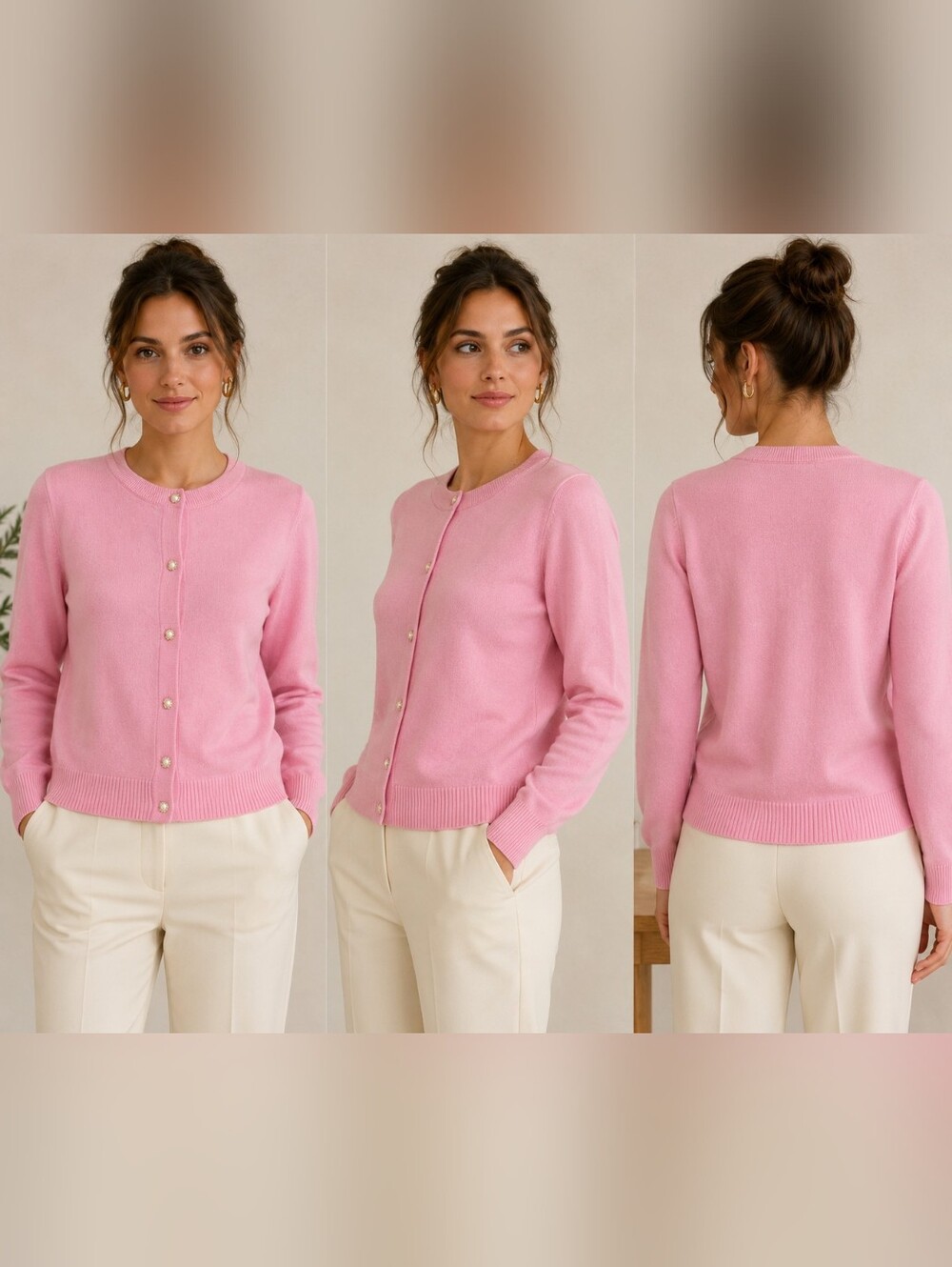 Smiling Pinker Pink Pearl Button Cardigan Sweater Women